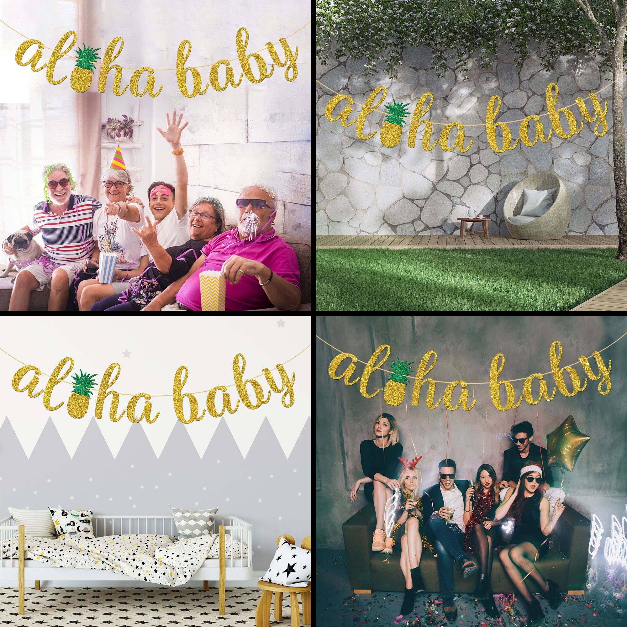Aloha Baby Kuchen Topper – Hawaii-Thema, Goldener Ananas-Schild, Für Baby Shower & Geburtstag