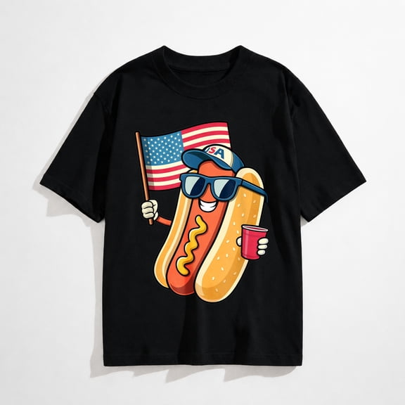4th of July Hotdog Funny Fourth of July Patriotic USA Flag T-Shirt