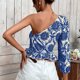thumbnail image 5 of Blusa estampada sin espalda con manga tres cuartos y cuello sesgado a la moda para mujer Fridja  czfsfas5971, 5 of 9