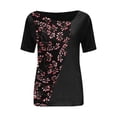 thumbnail image 4 of USSUMA Daisy Print T-Shirts for Women Trendy Color Block Graphic Women's Shirts and Blouses Short Sleeve Women Tops Dressy Casual Summer V Neck Plus Tunics Beach, 4 of 4