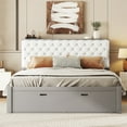 thumbnail image 2 of Modern Wood Storage Queen Platform Bed Frame, Button Tufted Headboard with Hidden Storage Shelves, 4 Drawers and Double Layer Shoe Rack, No Box Spring Needed, Gray, 2 of 14