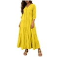 thumbnail image 2 of ClodeEU Women's V Neck Long Sleeve Linen Blend Maxi Dress with Button, Loose Fit Casual Long Dress Yellow,Womens Plus M, 2 of 8