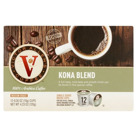 Hualalai Kona Coffee - Victor Allen's Coffee Medium Roast Kona Blend Single Serve Brew Cups, 0.35 oz, 12 count