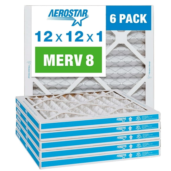 Aerostar 12x12x1 Air Filter MERV 8 (For Allergies, Dust, Lint, Mold & Pet Dander) - Electrostatic MPR 600 & FPR 5 - Pleated HVAC AC Furnace Air Filters - Pack of 6