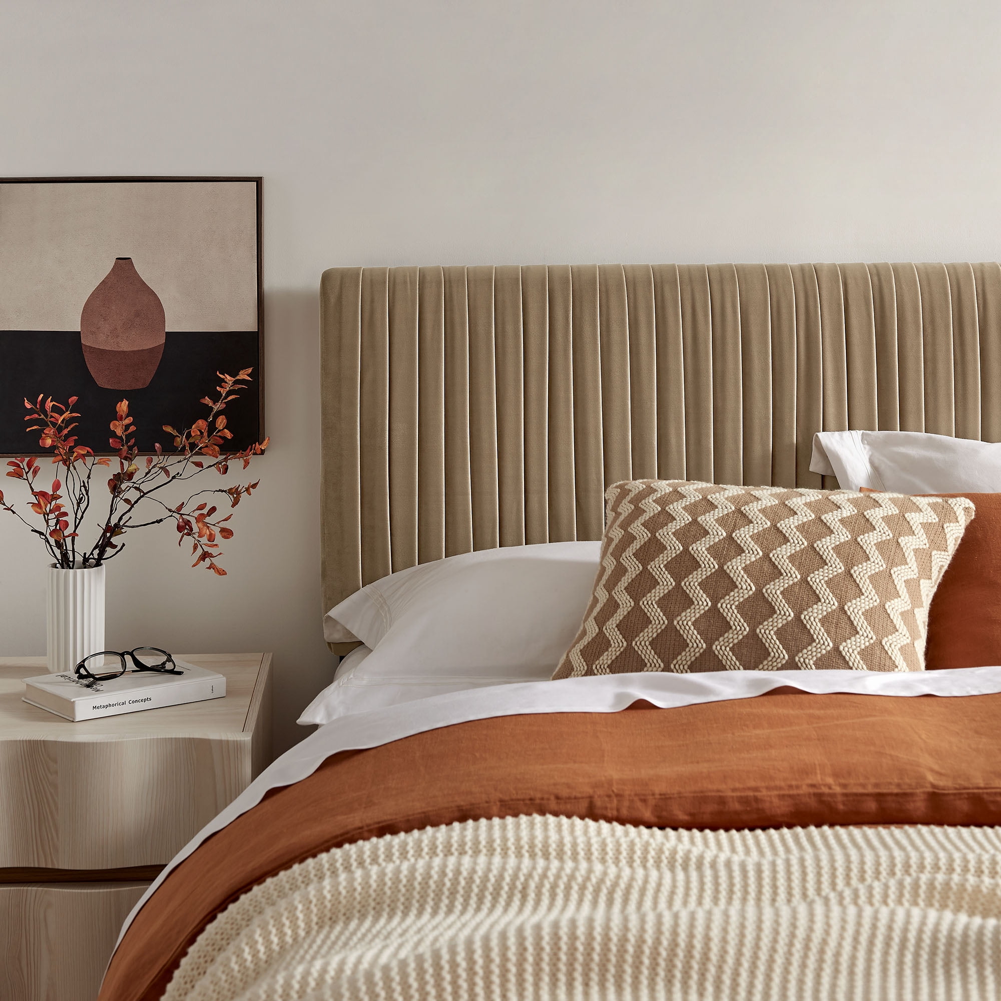Eloise Stain-Resistant Performance Velvet Queen Headboard in Taupe