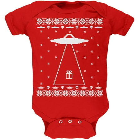 

Alien Abduction Ugly XMAS Sweater Red Soft Baby One Piece - 18-24 months