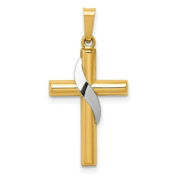 14K Two-Tone Gold Charm Pendant Themed 28 mm 14 Hollow Cross