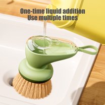 Liquid Pot Brush with Detergent Dispenser | No Mess Hand Guard | Sisal Fiber Scrub Head | Wall Mountable Kitchen Cleaning Tool | 1-Pack