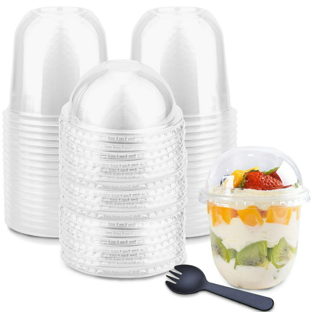 60pack Plastic Clear Dessert Cups With Dome Lids No Hole Disposable Snack Bowls For Ice Cream 1510