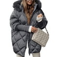 thumbnail image 2 of Women'S Quilted Down Jacket with Hood Long Sleeve Full Zip Casual Winter Coat Gray S, 2 of 8