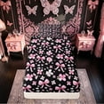 thumbnail image 3 of Meiyoeat Chic Bow Cherry Blossom Twin Sheet Sets for Women Girls, Black Pink Princess Style Bedding, 3-Piece, 3 of 5