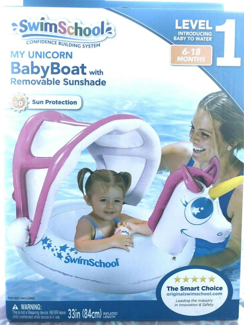 New SwimSchool My Unicorn BabyBoat with Removable Sunshade 6-18 months UPF 50 