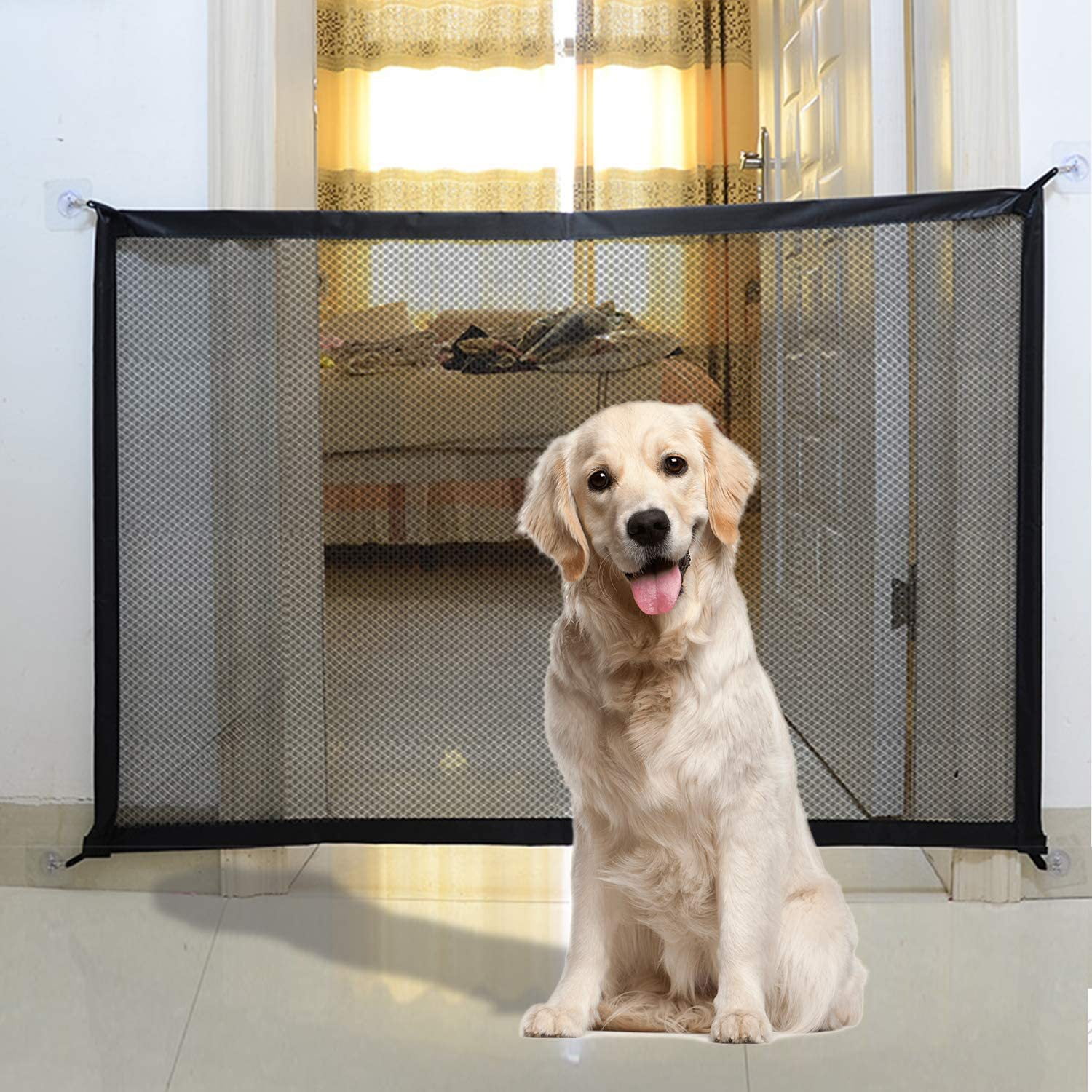 Dog Gates for The House, Magic Pet Gate for Stairs with Adjustable Extra Wide Pet Gate for Doorways and Stairways.