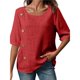 thumbnail image 2 of Camiseta Informal Holgada de Corta con Cuello Redondo y Botones de Algodón y para Mujer, Estilo Formal y de Trabajo Rojo M, 2 of 7