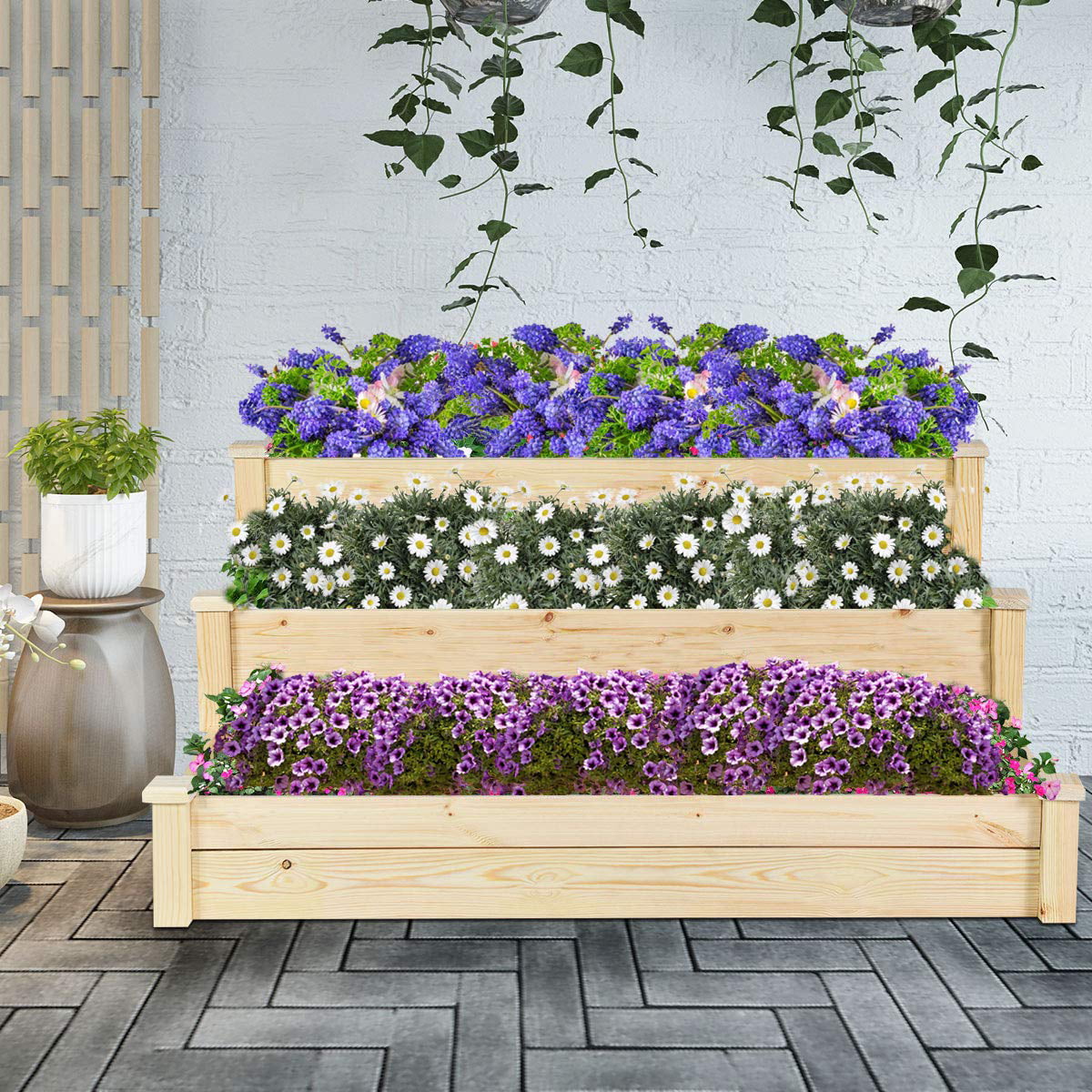 3 Tier Wooden Raised Elevated Garden Bed Planter Box Kit Flower