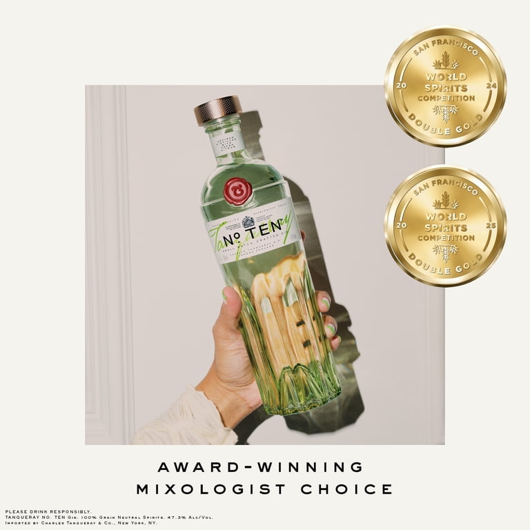 Tanqueray No. TEN Gin, 750 mL, 47% ABV, distilled with citrus
