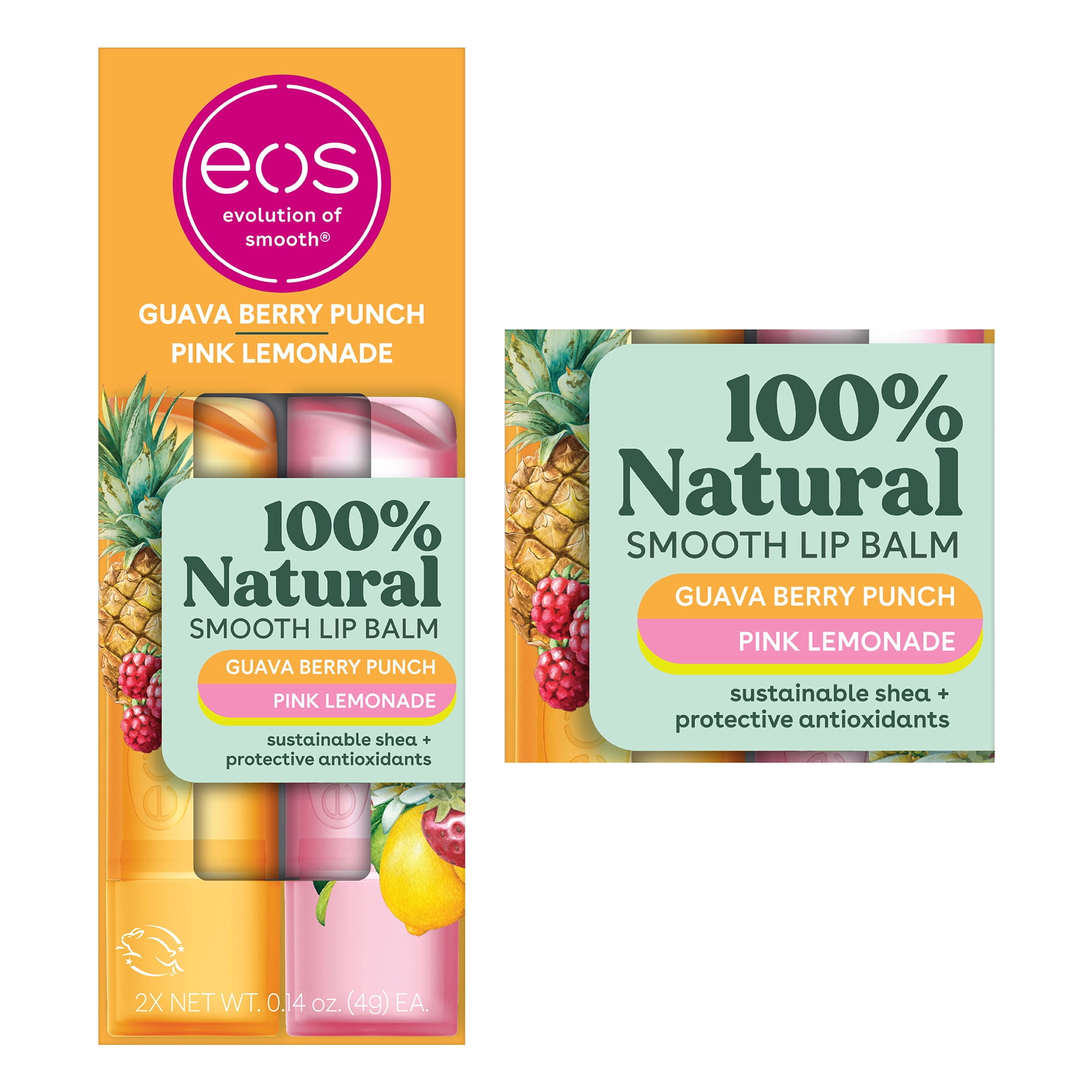 eos 100% Natural Lip Balm - Guava Berry Punch & Pink Lemonade - 0.14 oz- 2 Pack