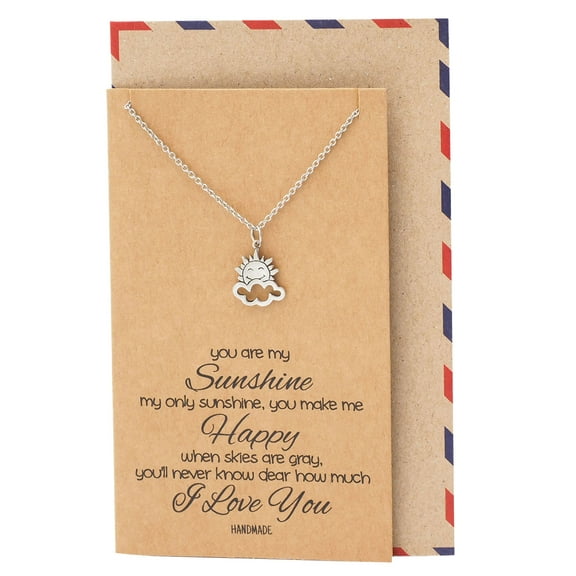 Quan Jewelry Sun and Cloud Charms Necklace You Are My Sunshine Gifts with Inspirational Greeting Card