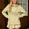 thumbnail image 2 of hotojiny Girls Long Sleeve Shirt Half Zip Collar Polka Dot Print Casual Loose Pullover Sports Top for Fall Winter(Yellow,14-15 Years), 2 of 7