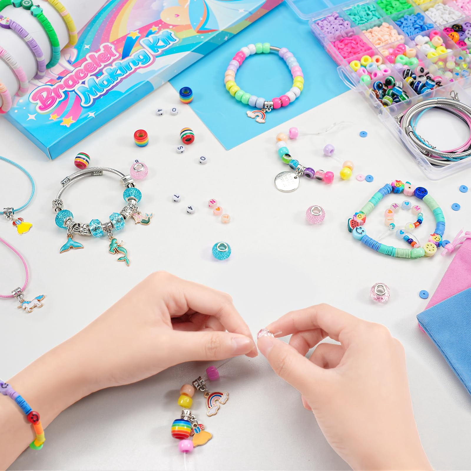 Blue Beaded Jewelry Making Kit for DIY Bracelets Necklaces and Crafts