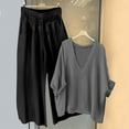 thumbnail image 2 of FRSASU Womens 2 Piece Cotton Linen Pants Suit Solid Casual Loose Outfit V Neck Top Shirts Wide Leg Trousers Sets Gray XL(XL), 2 of 5