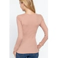 thumbnail image 4 of Saronite Basic Ribbed Knit Cotton Long Sleeve Henley Thermal Top, Pale Blush (Women's), 4 of 4