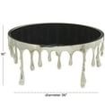 thumbnail image 4 of DecMode 36" x 16" Silver Aluminum Metal Drip Abstract Coffee Table with Melting Designed Legs and Black Glass Top, 1-Piece, 4 of 15