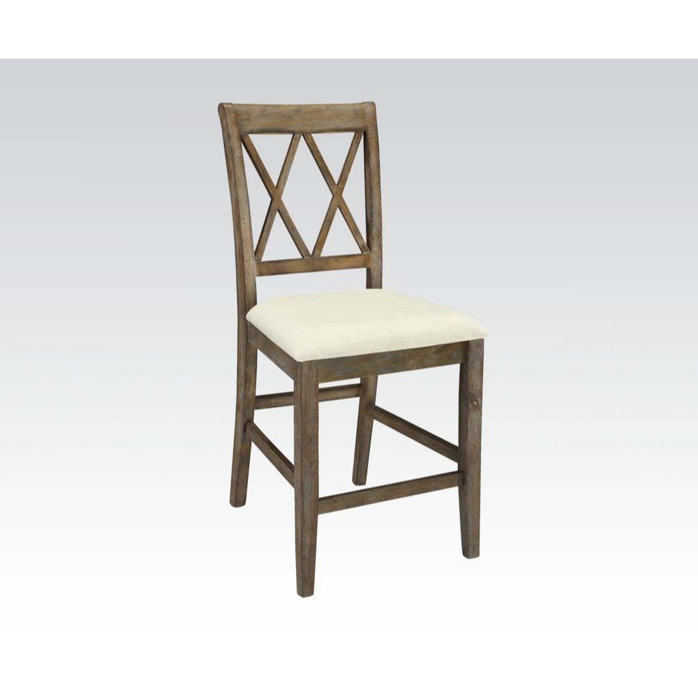 Beige Linen Upholstered Cross Back Counter Height Chair