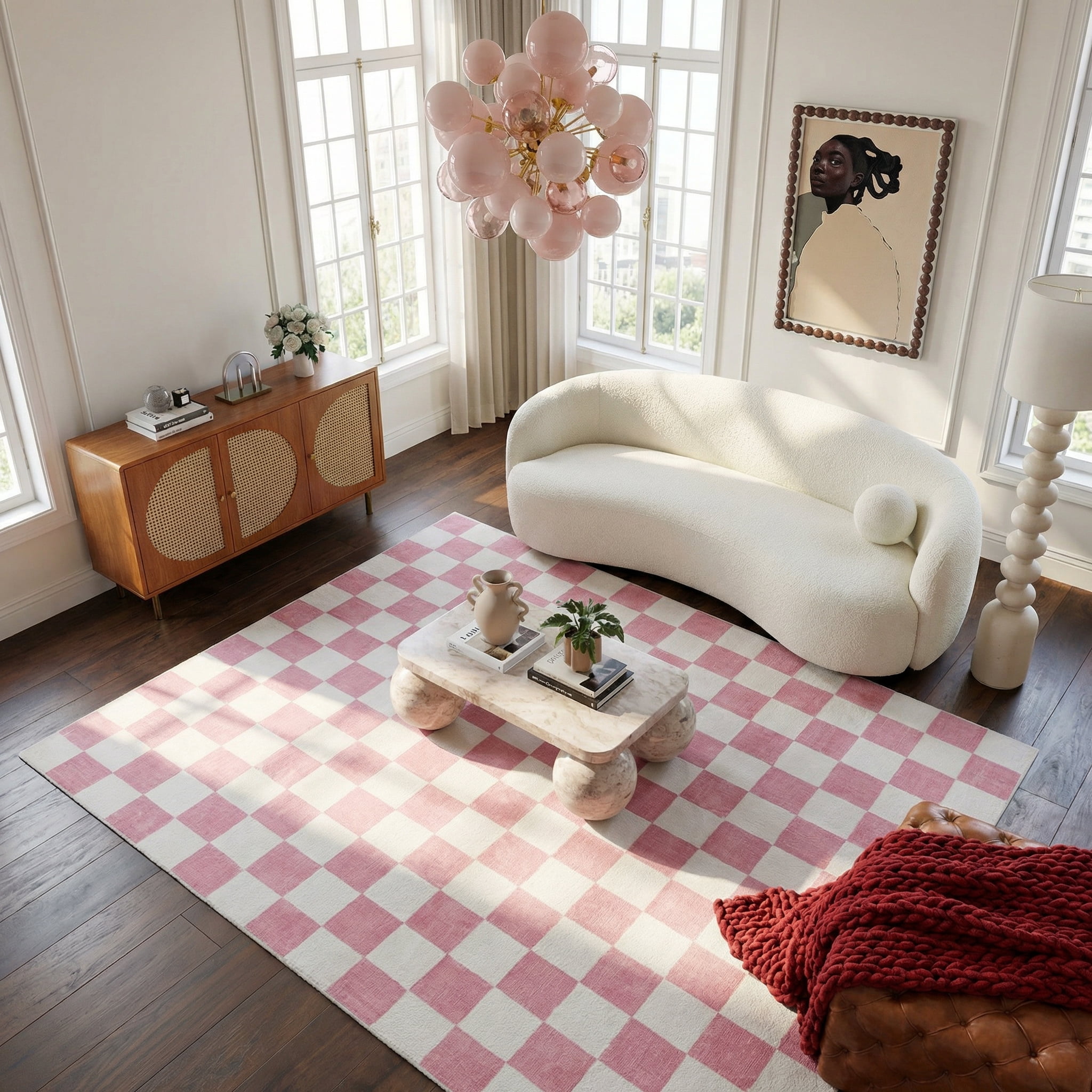 Rug Branch Metro Checkered Blush 8' x 11' (Exact Size: 7'7" 10'10") Geometric Area Rugs, Pink, Contemporary - Living Room, Bedroom, Dining and Kitchen