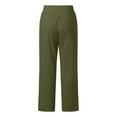 thumbnail image 5 of Oiangi Women's Cotton Linen Pants Drawstring Elastic Waist Pant Casual Loose Fit Palazzo Trousers with Pockets Army Green L, 5 of 8