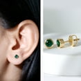thumbnail image 3 of Rosec Jewels Lab Grown Emerald Earrings in Silver - AAAA Quality - Bezel Set Emerald Stud Earrings - Gift for Valentines, 3 of 7