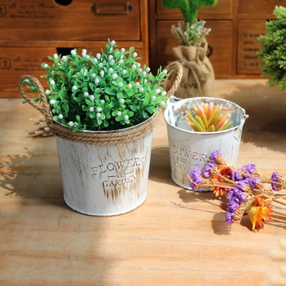 WHAMVOX Retro Style Small Handheld Tin Flower Bucket Decorative Planter for Home and Garden