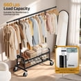 thumbnail image 6 of LZNIOZ 660 lbs Heavy Duty Clothes Rack Garment Rack with Wheels and 2 Mesh Shelves, 66"L×71"H×17"W, 6 of 11