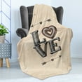 thumbnail image 4 of Love Soft Flannel Fleece Throw Blanket, Grunge Looking Vintage Letters Heart and Arrows Boho Tribal Hipster Design, Cozy Plush for Indoor and Outdoor Use, 70" x 90", Beige Grey Orange, by Ambesonne, 4 of 5