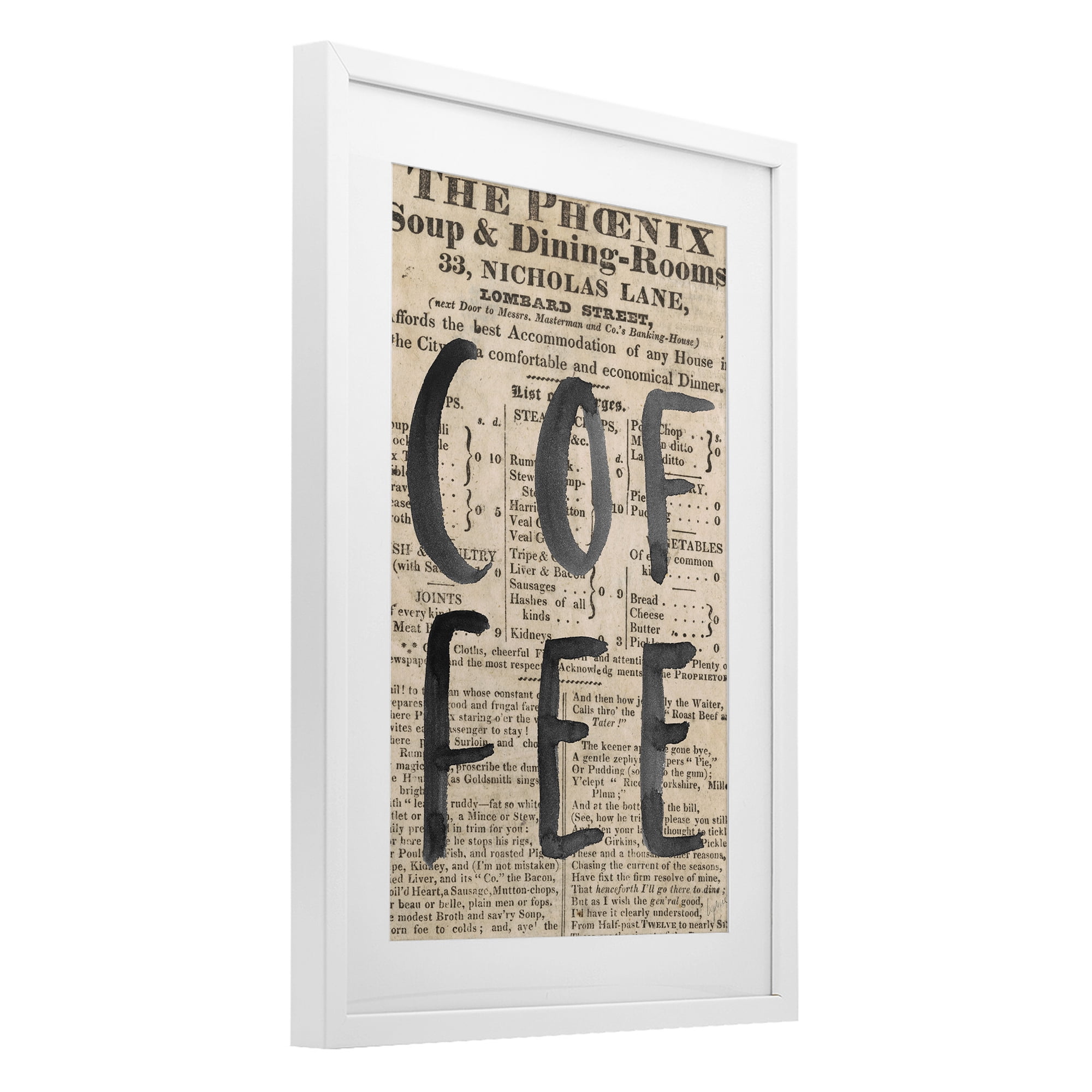Stupell Industries Vintage Coffee Newspaper White Framed Print Under Glass, design by Lucille Price