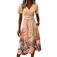 thumbnail image 5 of Minjewel Women's Floral V-Neck Short Sleeve Print Shift Mini Dress - Summer Casual Beach Outfit, Loose Flowy Party Dress, Comfy Vacation Top,Pink,S, 5 of 6