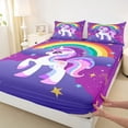 thumbnail image 3 of Manfei Cute Unicorn Twin Sheet Sets,Rainbow Stars Pattern Twin Fitted Sheet,Gold Starry Night Flat Sheet For Girls Kids,Breathable Home Decor,3 Pieces, 3 of 7