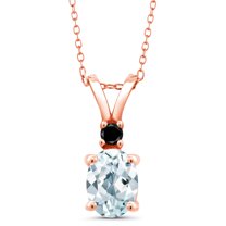 Gem Stone King 1.27 Ct Sky Blue Aquamarine Black Diamond 18K Rose Gold Plated Silver Pendant with Chain