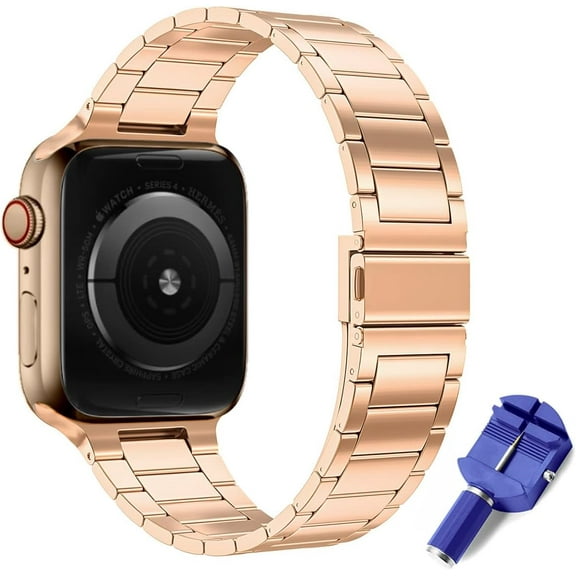 PINHEN Metal Strap Compatible with Apple Watch Strap, 38mm 40mm 41mm Stainless Steel Replacement Band Bracelet Compatible with iWatch Series 8/7/6/SE/5/4/3/2/1 Strap, Rose
