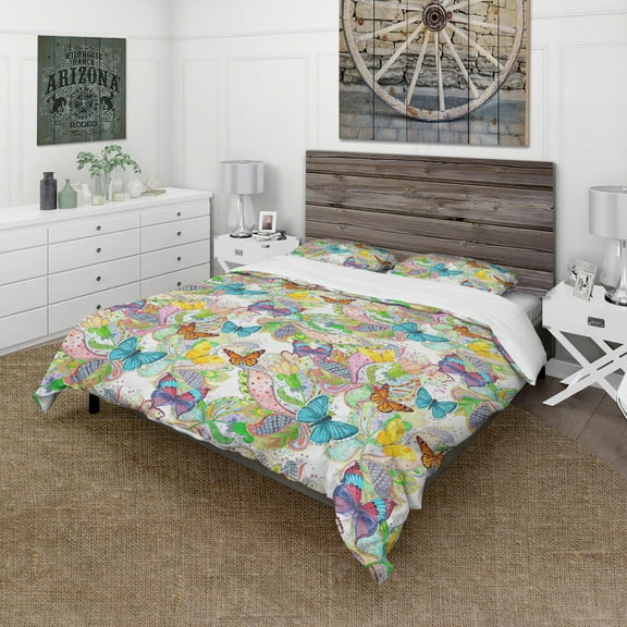 Designart 'Bohemian Colorfull Butterflies with Magic Flora' Floral Duvet Cover Set