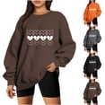 thumbnail image 4 of Crewneck Sweatshirts for Women Valentine's Day Cute Funny Graphic Print Pullover Tops Casual Long Sleeve Shirt(Brown,M), 4 of 4