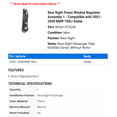 thumbnail image 2 of Rear Right Power Window Regulator Assembly 1 - Compatible with 2003 - 2008 BMW 760Li Sedan - Autopart Premium, 2 of 2