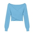 thumbnail image 4 of IUYRTFE Women's Cross V Neck Off Shoulder Knit Sweater Loose Fit Casual Batwing Sleeve Pullover Top, 4 of 6