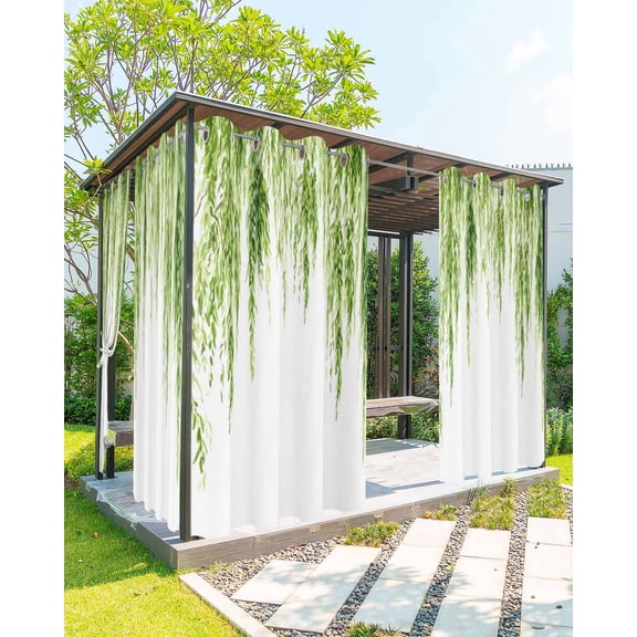 Green Outdoor Curtains for Patio, Summer Botanical Leaves Privacy Drapes Grommet Waterproof Outside Curtains for Porch/Cabana/Balcony 54"x 95", 2 Panel