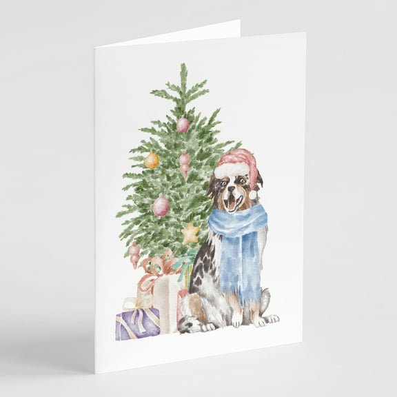 Carolines Treasures CK8196GCA7P Australian Shepherd Christmas Presents and Tree Greeting Cards and Envelopes Pack of 8 7