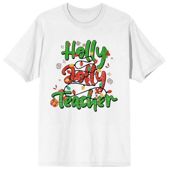 Holly Jolly Teacher Women's White Short Sleeve Tee-Medium