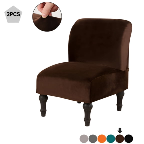 LAMIRO Velvet Accent Chair Covers Stretch Armless Chair Slipcover Furniture Protector Covers Removable Washable for Living Room,Brown