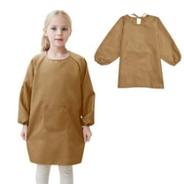 Art Smock Painting Apron Long Sleeve Khaki Apron With One Pocket Paint Smocks for Kids 2-4 Years for Girls