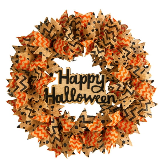 Nearly Natural 30in. Halloween Burlap Ribbon Wreath