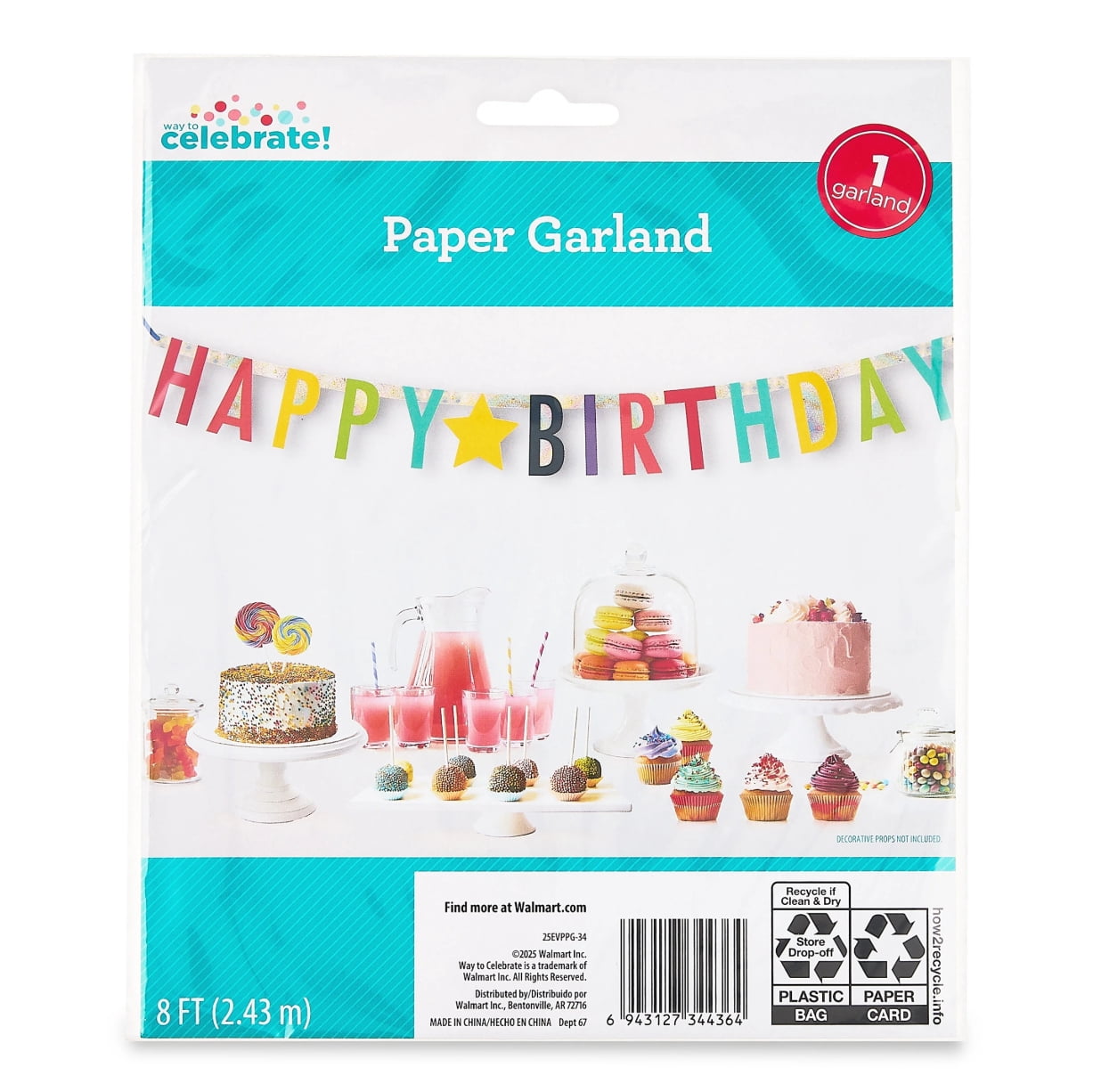 Multi-Color Happy Birthday Paper Party Banner, 8', by Way To Celebrate